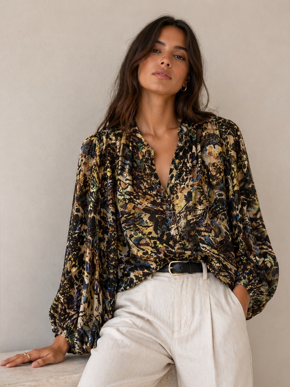 Summum | Abstract Viscose Blouse | Fluid Print | EU 38